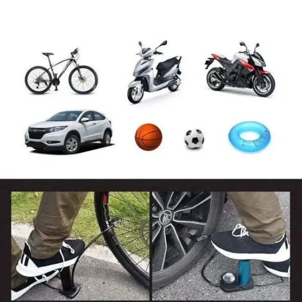 high pressure foot air pump with gauge, heavy duty foot pump for bike, ball, scooter, car, inflatable toys, mini pump - Image 6