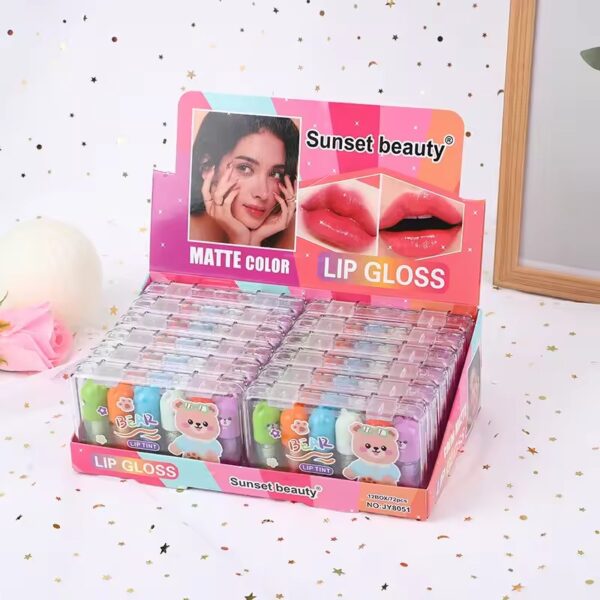 6 pcs cute bear changing lip gloss set moisturizing magic tint liquid lipstick | royal lipstics (random color) - Image 6