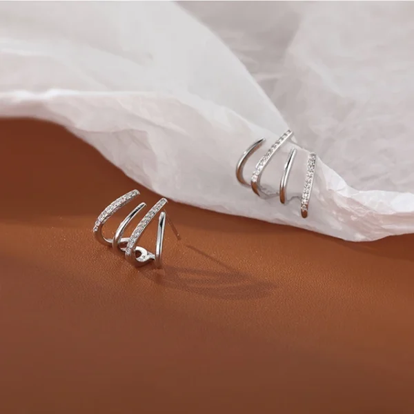 w shape zircon korean earring cuff earrings that look like multiple piercings for women - Image 5