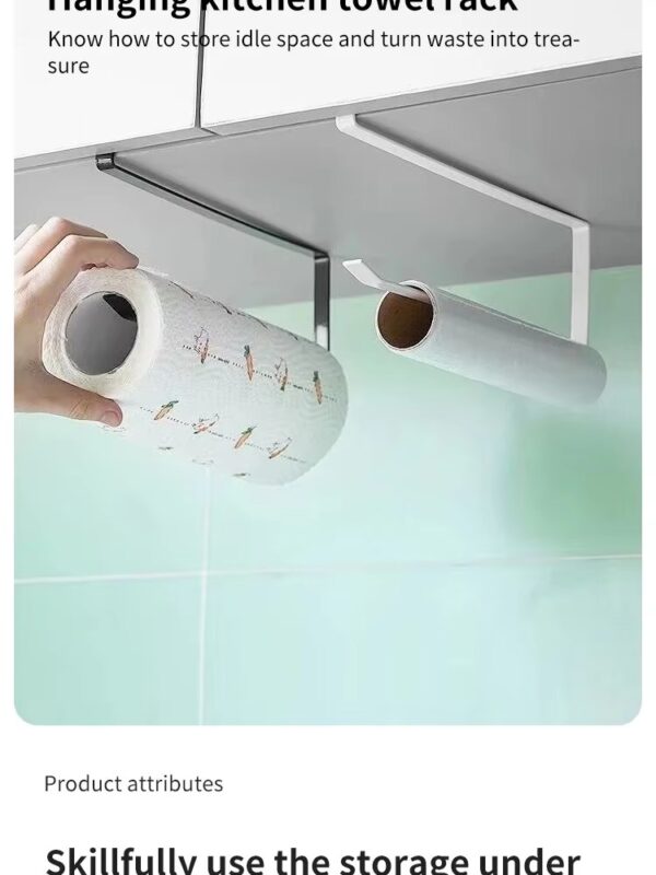 kitchen paper towel hanger holder under cabinet roll rack space save organizer ( random color ) - Image 2