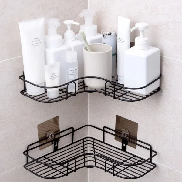 metal corner rack for bathroom & kitchen | bathroom metal shelf organizer | storage rack corner frame shampoo storage holder | wall mount bathroom accessories (without hook) - Image 3