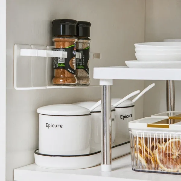 self adhesive wall mounted spice rack stand with sticker kitchen seasoning storage rack (random color) - Image 6
