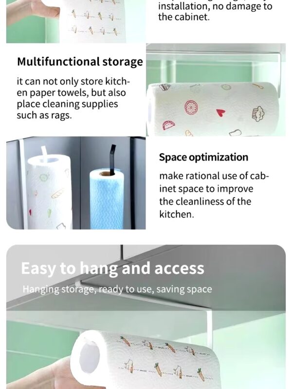 kitchen paper towel hanger holder under cabinet roll rack space save organizer ( random color ) - Image 4