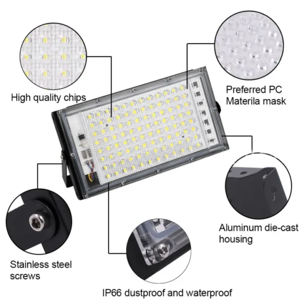50w led flood light ip65 waterproof outdoor garden yard floodlight spotlight - 50 led - Image 3