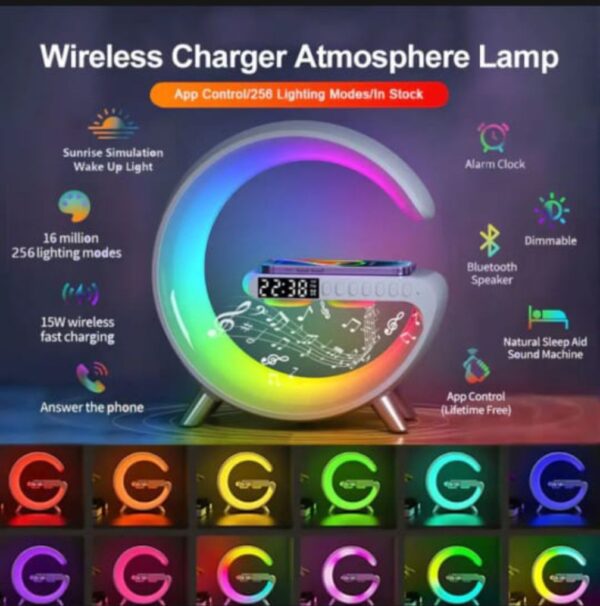 g11  g shape bluetooth speaker multifunctional lamp digital alarm wirless charging memory card supported - Image 4