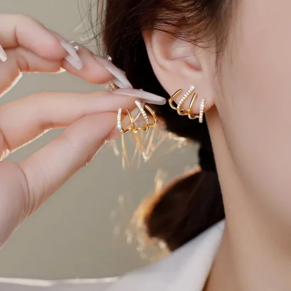 w shape zircon korean earring cuff earrings that look like multiple piercings for women - Image 6