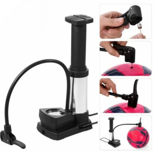 high pressure foot air pump with gauge, heavy duty foot pump for bike, ball, scooter, car, inflatable toys, mini pump - Image 4