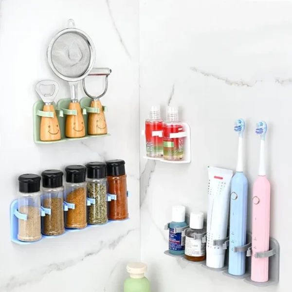 self adhesive wall mounted spice rack stand with sticker kitchen seasoning storage rack (random color) - Image 8