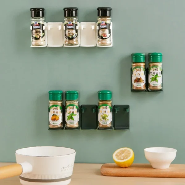 self adhesive wall mounted spice rack stand with sticker kitchen seasoning storage rack (random color) - Image 9