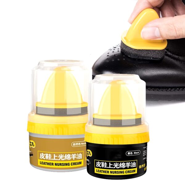 black leather shoe polish cream with sponge - Image 6