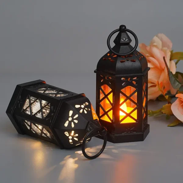 antique black candle lamp atmosphere decoration creative gift hexagonal wind lamp candle lamp led wind lamp portable small horse lamp - Image 8