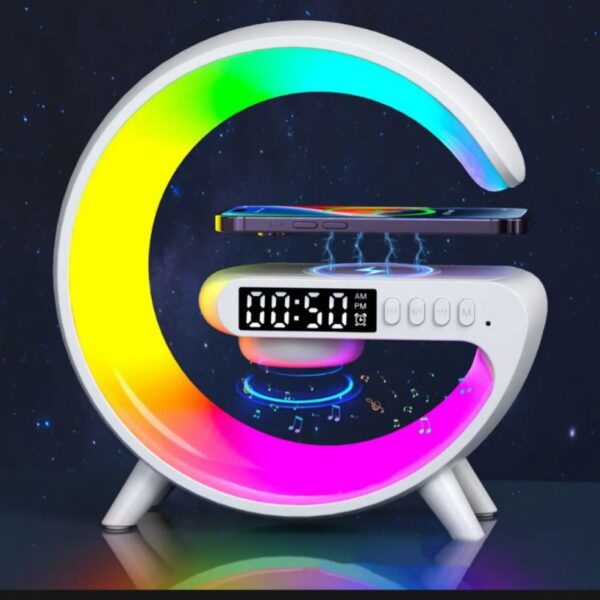 g11  g shape bluetooth speaker multifunctional lamp digital alarm wirless charging memory card supported