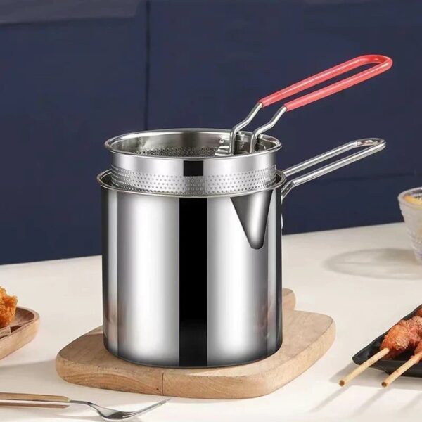 stainless steel deep fryer frying pot with strainer 12ml capacity | basket deep fryer pot for baking frying boiling home kitchen - Image 7