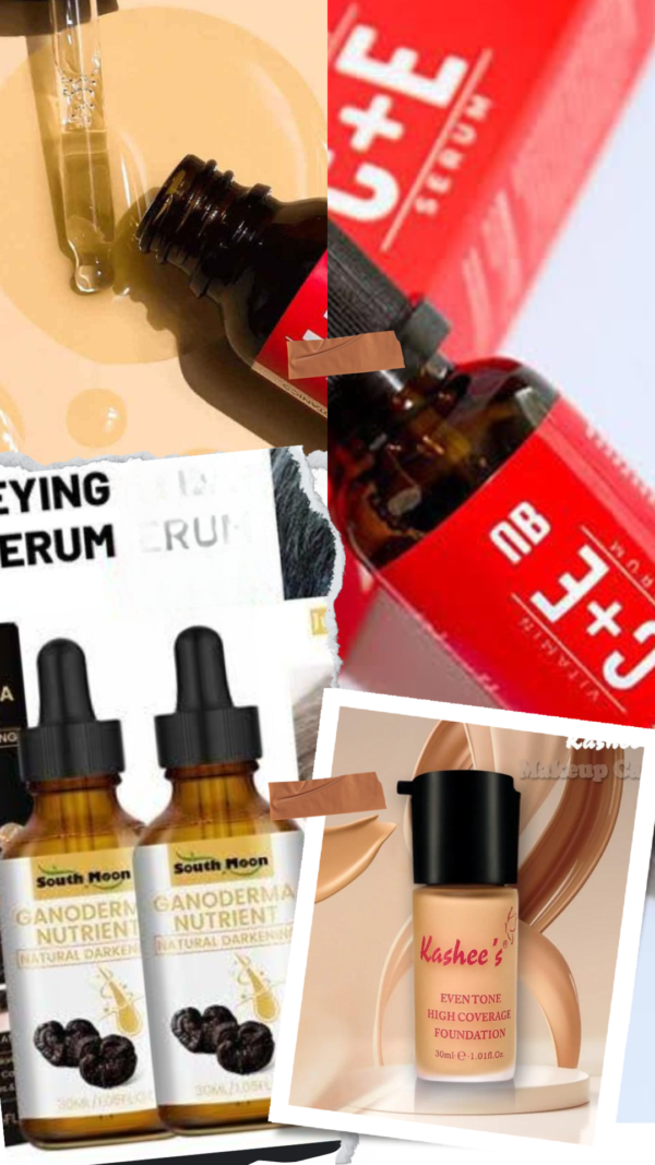pack of 3 vitamin c & e serum +darkening serum +kashees foundation