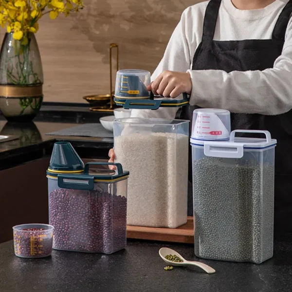 container, 2kg storage container, rice storage container, dog food, cereal containers, storage containers,  with measuring cup for dry food, cereal and flour - Image 3