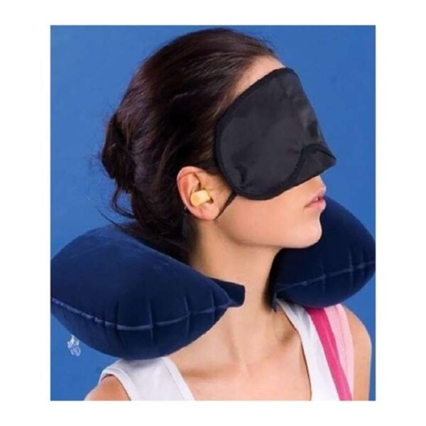 3 in 1 combo travel kit of neck pillow, eye mask and ear plug (random colour) - Image 3