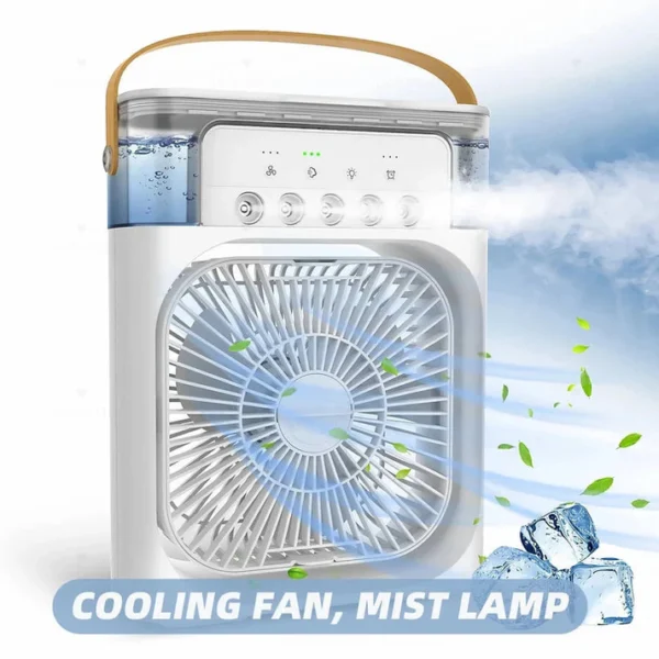 portable air conditioner fan: usb electric fan with led night light, fine mist water, and humidifier function | led night light water mist (random color)