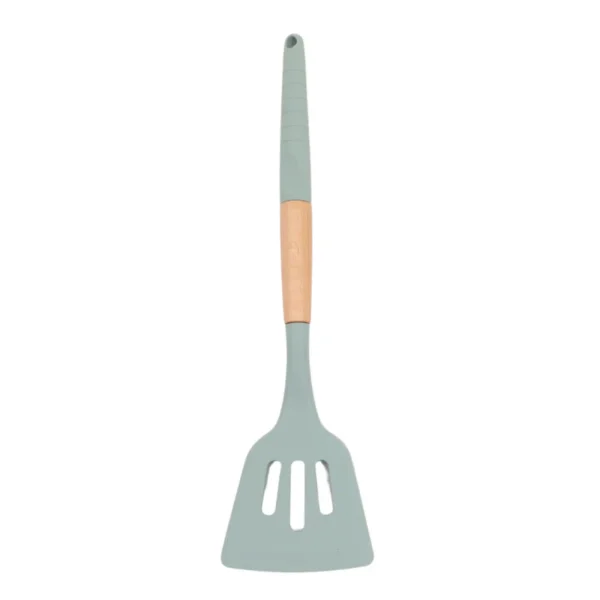 silicone serving skimmer spatula with wooden handle for cooking - Image 3