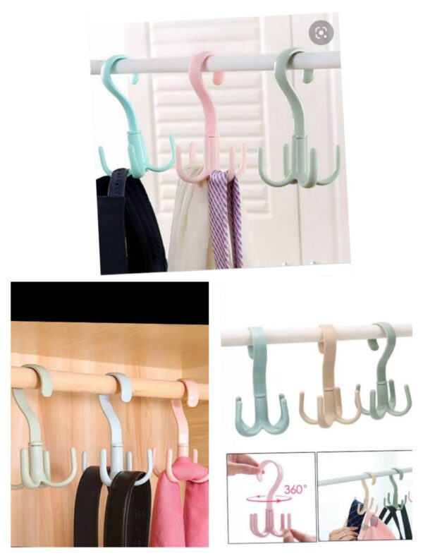 1/4pcs rotatable hook wardrobe bag rack organizer holder for closet scarf belt shoes hanging storage hooks(random color)