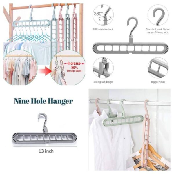 magic hanger multipurpose 9 hole space saving closet organizer – multicolor