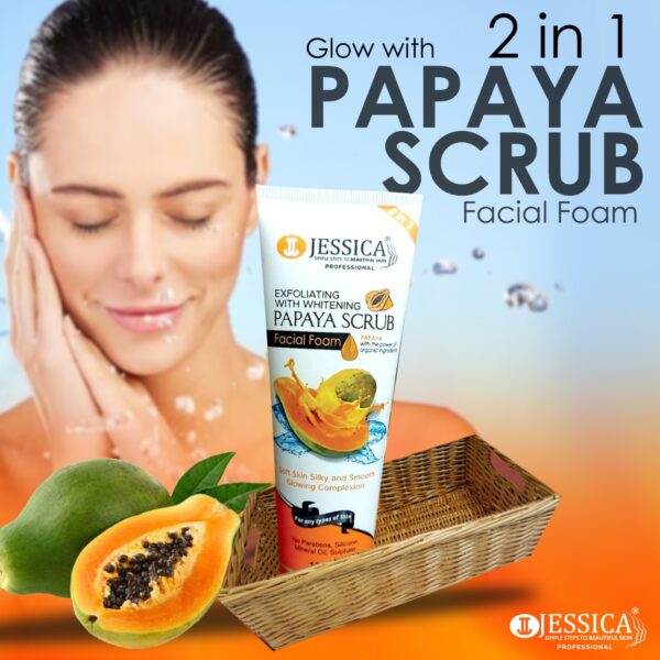jessica exfoliating with whitening papaya scrub face wash