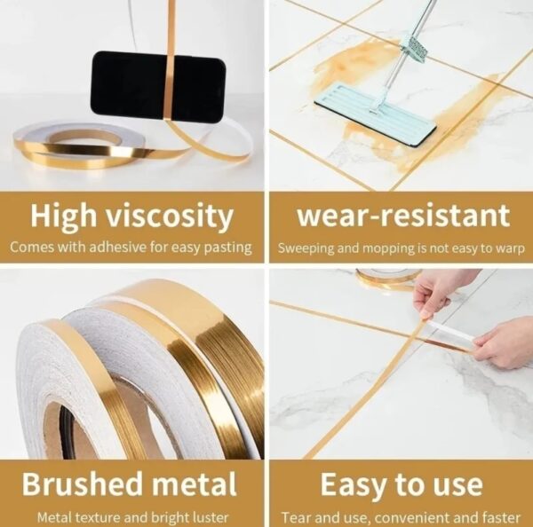 50m brushed gold silver floor edging waterproof seam wall stickers wall gap ceiling home decoration self-adhesive