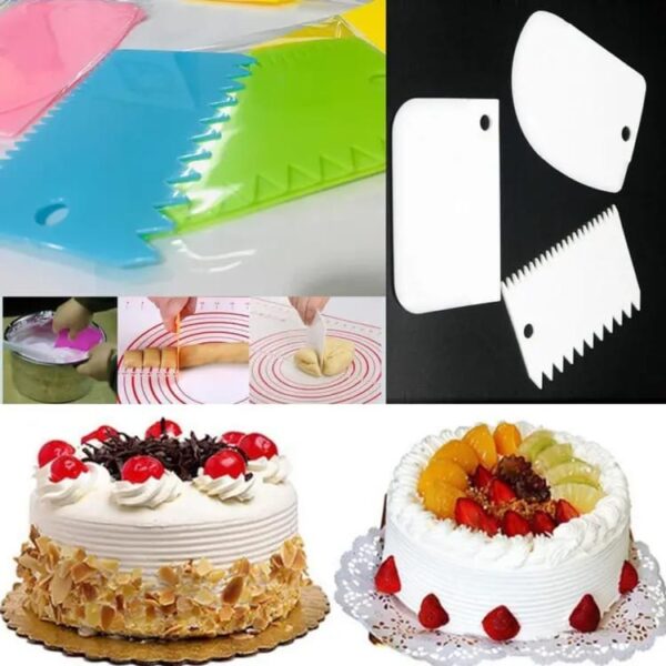 new amazing 3pcs/set plastic cake cream spatula dough knife cutter heal plastic scraper baking pastry decorating tools( random colour )