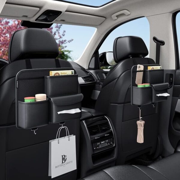 multifunction car seat organizer with premium pu storage bag and back protector