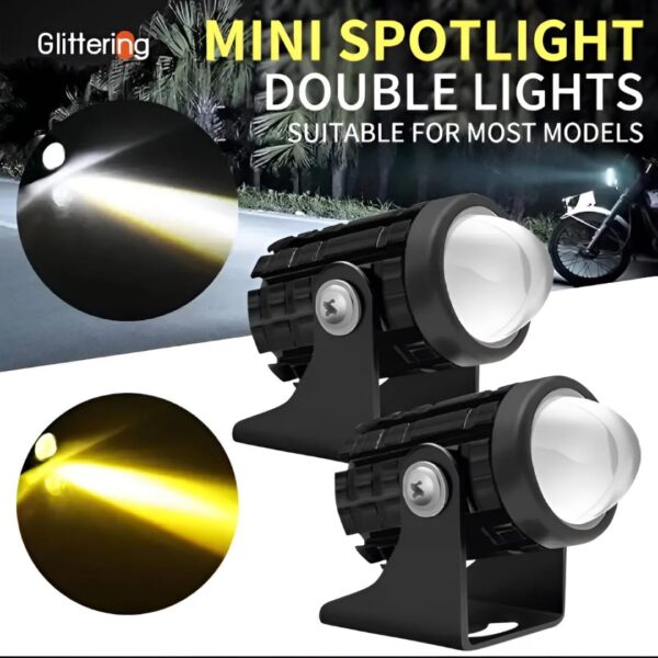 (2pcs) new mini driving fog light for all motorcycle, cars, jeep(2pcs) dual function white-yellow lens projectors auxiliary light 20w free button