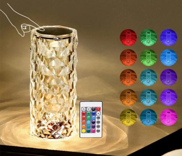 diamond rose crystal lamp 16 color changing ( with remote) touch lamp usb rechargeable