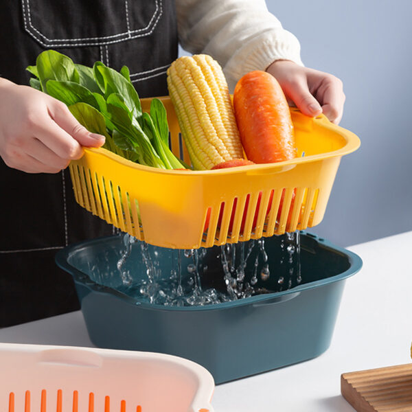 multi-function double-layer draining storage basket with lid | kitchen basket (random color) - Image 11