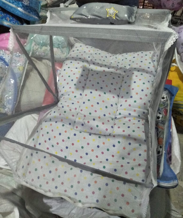 fancy baby sleeping bed  foldable baby  bed crib mosquito mat for baby  bed with pillow small size  (blue color )) - Image 15