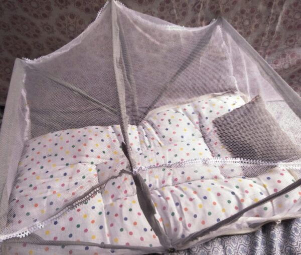 fancy baby sleeping bed  foldable baby  bed crib mosquito mat for baby  bed with pillow small size  (blue color )) - Image 5