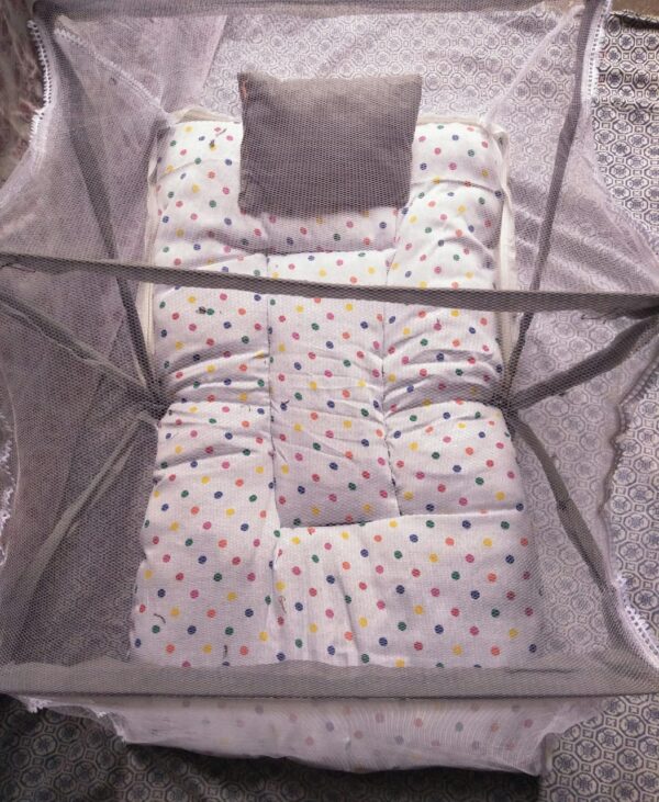 fancy baby sleeping bed  foldable baby  bed crib mosquito mat for baby  bed with pillow small size  (blue color )) - Image 6