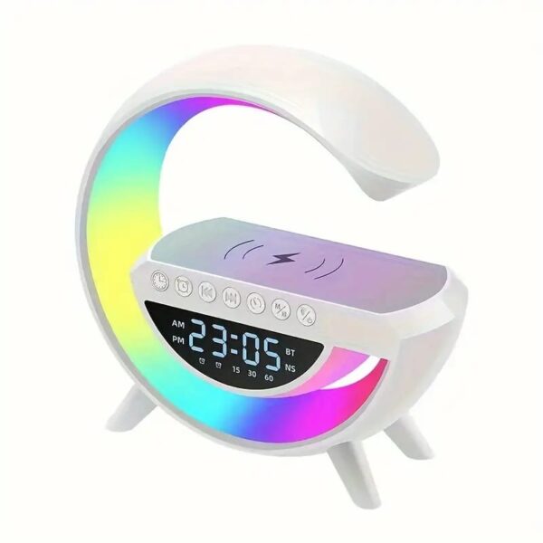bt- 3401 multi-functional led clock display speaker g lamp | led wireless charging speaker, g-shaped speaker light, bluetooth mp3 player, night light and alarm clock, for living room - Image 3