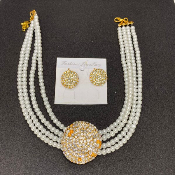 classy & trendy white pearl with stones necklace set for girls & woman