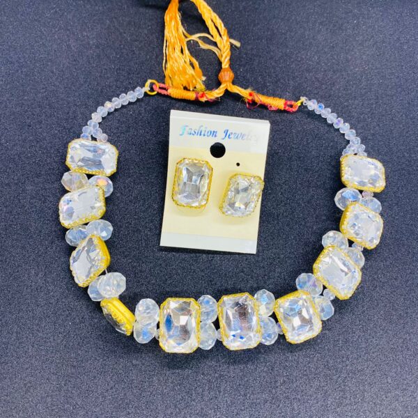 premium quality crystal white stones chokers necklace with earrings set gift for girls - Image 3