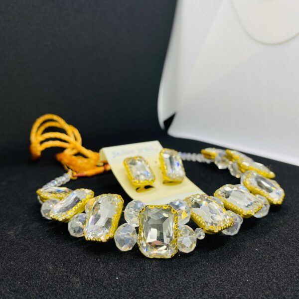 premium quality crystal white stones chokers necklace with earrings set gift for girls - Image 5