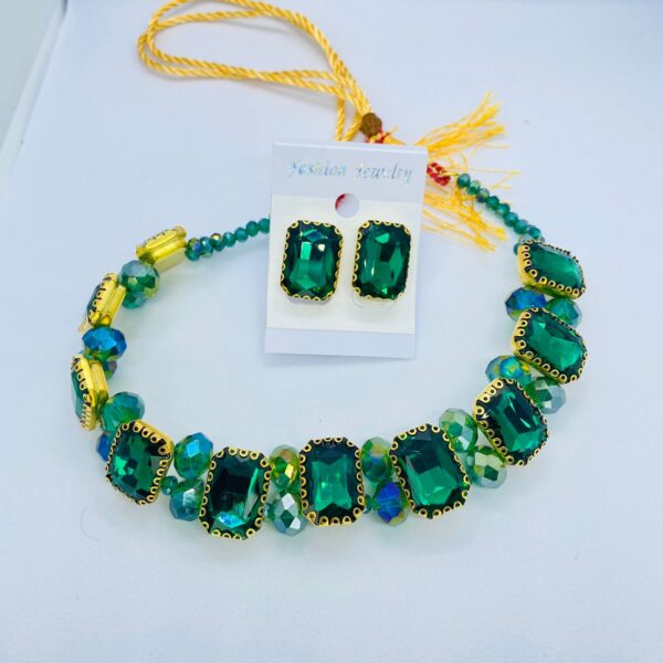 premium quality stones choker necklace with earrings set - Image 8
