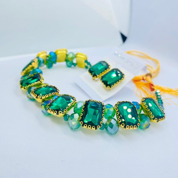 premium quality stones choker necklace with earrings set - Image 7