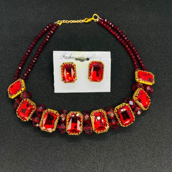 premium quality stones choker necklace with earrings set - Image 12