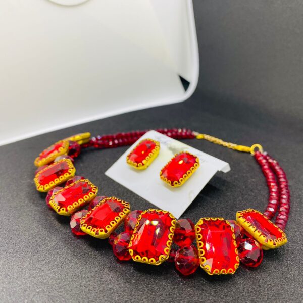 premium quality stones choker necklace with earrings set - Image 13