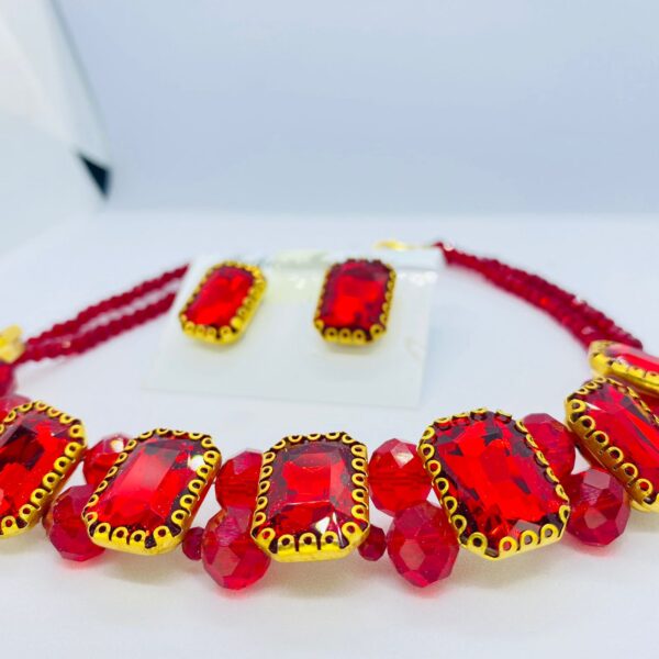 premium quality stones choker necklace with earrings set - Image 11