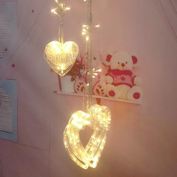 multi color heart curtain  warm color heart curtain 6+6 string led light, plug-in, 220 v - Image 6