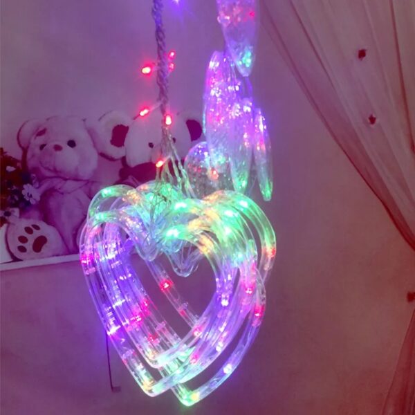 multi color heart curtain  warm color heart curtain 6+6 string led light, plug-in, 220 v - Image 5