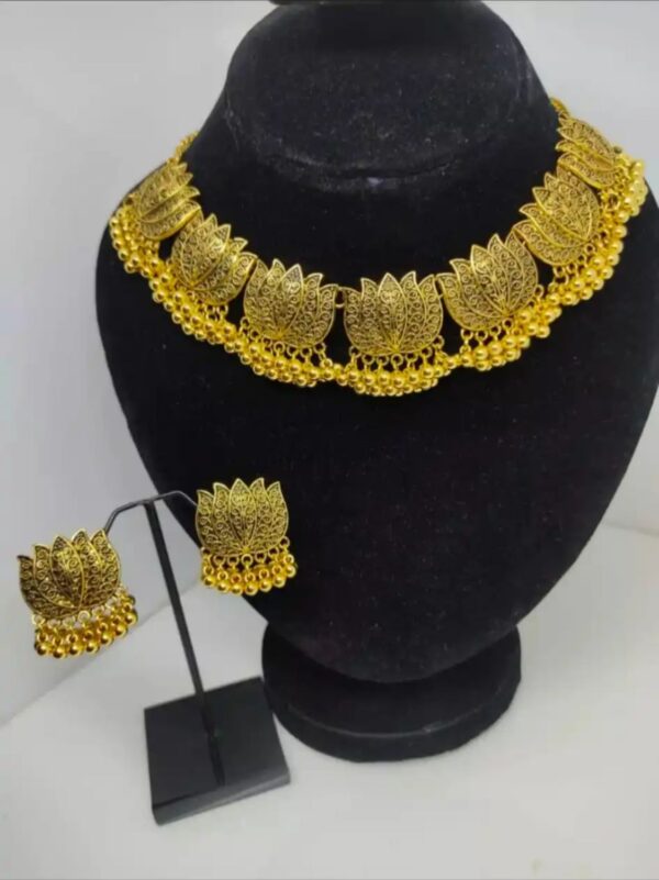antique silver afghani flower choker necklace with earrings for women & girls - Image 4
