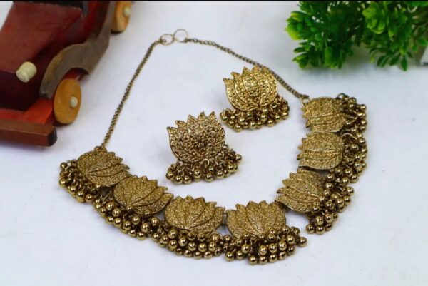 antique silver afghani flower choker necklace with earrings for women & girls - Image 6