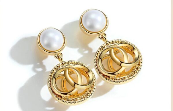 pearl stud with circular drop earring  european style earrings for women - Image 2