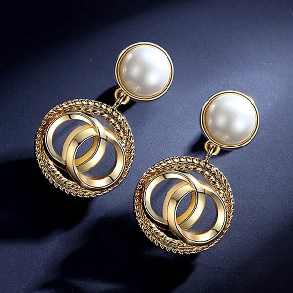 pearl stud with circular drop earring  european style earrings for women