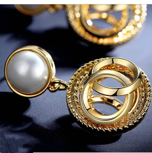 pearl stud with circular drop earring  european style earrings for women - Image 3